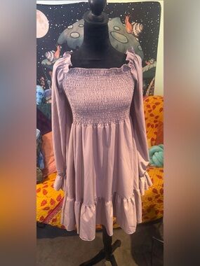 Smocked Square-Neck Mauve Maxi Dress